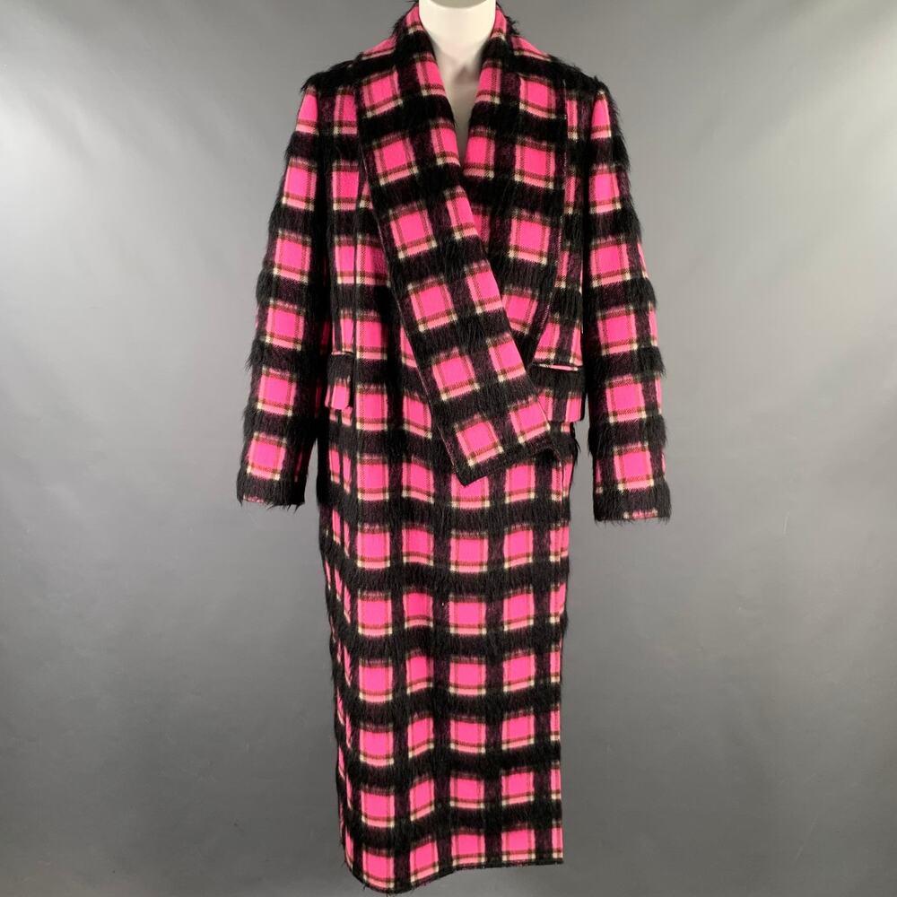 GOLDEN GOOSE Size S Pink Black White Wool Blend Plaid Shawl Lapel Coat - Picture 1 of 9